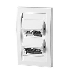 Single gang, vertical sloped faceplate holds up to six Mini-Com Modules. Requires min. 1.9&quot; wide in wall box or wallboard adapter for proper installation.