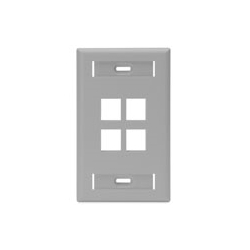 QuickPort Wallplate with ID Window, Single Gang, 4-Port, Grey