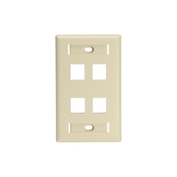 Wall Plate, 4-Port Single-Gang, With ID Windows for Large Connectors, Ivory