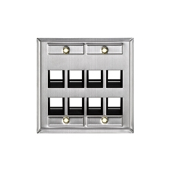Wall Plate, 8-Port Double-Gang, QuickPort Angled, Stainless Steel