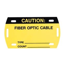Self-Lam Fiber Optic Marker Tags, 3.5&quot; x2&quot;,&#8217;Caution Fiber?&#8217;, Black/Yellow, 5 tags/pk