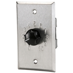 100 W, 10-step, Attenuator, Single-gang, Stainless Steel Faceplate, Embossed Positions