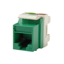 Category 5e Keystone jack, 8-position, 180 degree exit, icon compatible, T568A/B wiring, Green. Package of 25.