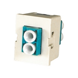 TracJack Module, 1-LC Duplex (2 Fibers) Multimode, Aqua adapters, Ceramic alignment sleeves, 180 degree exit, flush, (1 unit)