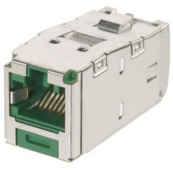 Mini-com Keyed Module, Cat 6A, Shielded, 8 Pos 8 Wire, Universal, Green, TG Style