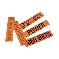 Voltage Marker, vinyl adhesive &#8217;Fiber Optic&#8217;, Black/Orange, 4.5&quot; X 1.13&quot;, 4 per card, 5 cards