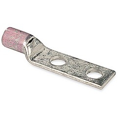 Copper Two-Hole Lug, Standard Barrel, Peep Hole, Max 35kV, Wire Size 1/0 AWG, 3/8 in Bolt Size, 1 in Hole Spacing, Tin Plated, Die Code 42, Pink