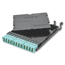 Adapter Panel, OM3/OM4, 12-Fiber, LC Duplex Connector, 90 MM Width x 124 MM Depth x 12 MM Height, Black Composite Housing
