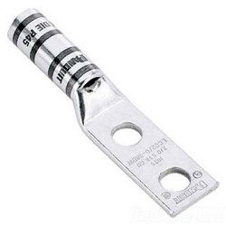 Copper Comp. Lug, Long Barrel, 2 Hole, #10 AWG, 1/4&quot; (6.4mm) Stud, .63&quot; (16mm) Hole Spacing