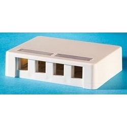 Surface Mount Box, 4.78&quot; W x 1.14&quot; D x 3.6&quot; H, 4-Port, High Impact Thermoplastic ABS 94V-0, Fog White, Plastic Keystone Jack Surface Box, With Mounting Hardware