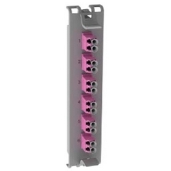 Faceplate and Panel Frame, 12-Fiber, 6-LC Duplex Port, 1.39&quot; Length x 6.34&quot; Width x 1.3&quot; Height, Metal Connector, Black Plastic Housing, For Fiber Express Solution