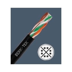 UTP Cable, Non-Plenum, 23 AWG, Solid, Cat 6, 4-Pair, 2-Conductor, 0.25 in Cable Diameter, 1000&#8217; Length, Bare Copper Conductor, UV Resistant Polyethylene Jacket, Black, Outdoor