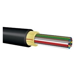 Distribution Riser Rated Cable, 0.35&quot; Cable Diameter, 24-Channel, 9 Micrometer Core Diameter, 100 KPSI Proof Test Level, 1500 Impact, PVC Black Jacket