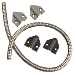 Door Power Cord, 18&quot; Armored Stainless Steel Cable, 1/4&quot; Inner Diameter, With Gray/Black Plastic End Cap