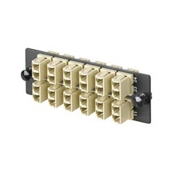 SC FAP loaded with 6 SC duplex multimode fiber optic adapters (Electric Ivory) with phosphor bronze split sleeves.