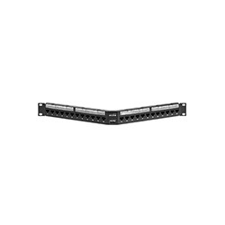 Patch Panel, Cat 6, Angled, 110-Style, 24-Port, 1RU, 19&quot; Length x 1.72&quot; Height, With Magnifying Lens Label Holder