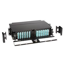 Fiber Optic Distribution Products; FO Distribution Product Type: Panel Accepts: Adapter Plates, Cassettes, and Splice Trays Panel Height: 88.90 mm Rack Units: 2 4 Loaded Adapter Plates
