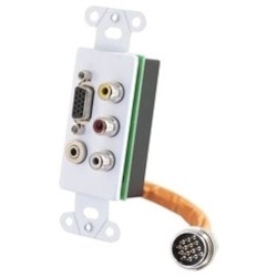 Audio/Video Decorative Wall Pate, Integrated VGA, Composite Video, Stereo Audio, 30 Volt, 3.5 MM Connector, White