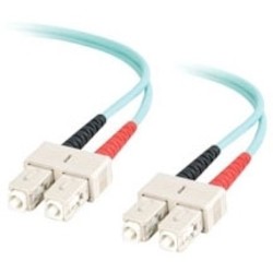 Fiber Optic Jumper Cable, Duplex, SC/SC, OM3, 10 GB 50 Micrometer Fiber, 1 Meter Length, PVC, Aqua