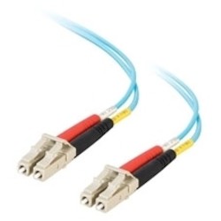 Fiber Optic Jumper Cable, Duplex, LC/LC, 10 GB 50 Micrometer Fiber, 15 Meter Length, PVC, Aqua