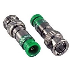 BNC Connector, Universal, 75 Ohm Impedance, Green, For RG6/Standard/Dual Shield Cable, 25 each per Pack