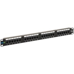 Patch Panel, 24-Port, 1 RMS, Cat 5E, 16 Gauge Cold Rolled Steel, Black Powder Coated, For Voice