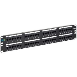 Patch Panel, 48-Port, 2 RMS, Cat 5E, 16 Gauge Cold Rolled Steel, Black Powder Coated, For Voice
