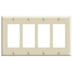 Wallplate, Standard, 4-Gang, Device Mount, Thermoset, Decora/GFCI Device Decora, 4.5&quot; Width x 0.22&quot; Depth x 2.75&quot; Height, White