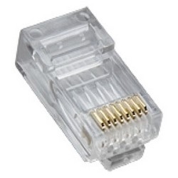 Modular Plug, Standard, High Performance, Round, Solid, Hi-Low Stagger, 1-Piece, 3-Prong Conductor Contact, RJ45, Cat 5E, 25 each per Pack