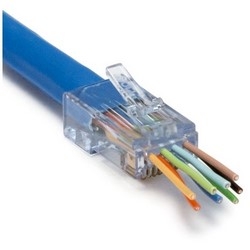 Cable Connector, RJ45, 1-Piece/Pass Through, 0.039 to 0.044&quot; Insulation Diameter, For Cat 6 0.29&quot; Diameter Cable, 100 each per Jar