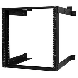 Wall Rack, 2-Post, Swing-Out, Open Frame, 12RU, 20&quot; Height, 18 to 26&quot; Adjustable Depth, Aluminum, Black Powder Coated