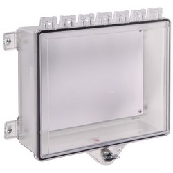 Protective Cabinet, NEMA 4X, 10.875&quot; Width x 3.625&quot; Depth x 8.875&quot; Height, Polycarbonate Cover, Clear, With Backplate and Thumb Lock