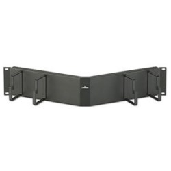 Cable Management Bar, Angled, Horizontal, 4-Ring, Rack Mount, 2RU, 19&quot; Width x 2.5&quot; Depth x 3.47&quot; Height, 16 Gauge Steel, Powder Coated Black, With 2&quot; Depth D-Ring