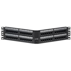 Cat 6 Angled 110-style Patch Panel, 48-port, 2RU, Magnifying Lens Holder
