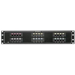 Patch Panel, Male, Black Texture, White Silkscreen, 482.6 MM W x 3.175 MM D x 88.9 MM H, 24-Port, 50 Pin Connector, 6 Position RJ11 Jack, Pins 3 and 4, 2RU