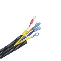 Slit Corrugated Loom Tubing is offered for applications where Spiral Wrap or Braided Expandable Sleeving may be difficult to install or they do not offer the amount of protection required.