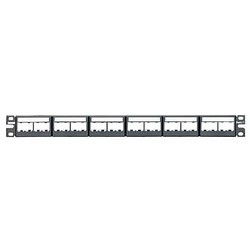 24-Port Patch Panel With Labels, Supplied With Six Factory Installed CFFPL4 Type Front Removable Snap-In Faceplates