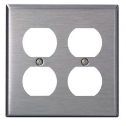 2-Gang Duplex Device Receptacle Wallplate, Standard Size, 302 Stainless Steel, Device Mount, Stainless Steel, Brushed Finish