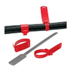 Cable Marker Strap, 15.3&quot;L (387mm), 4.38&quot; (111mm) Maximum Bundle Diameter, Standard Cross Section, Polyethylene, Red, 50 Pieces