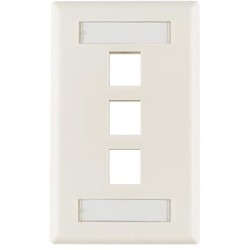Single Gang 3 Port Faceplate With ID Windows, ABS 94V-0, Office White, 1/pkg
