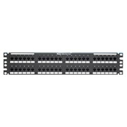 48 port, RJ45 patch panel with 110 terminations, T568A/B wiring Cat 5E DataPatch colour black 2 rack mount space