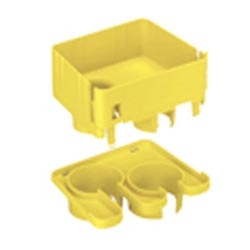 Fitting, 2-Port Spillout to 1.5&quot; (38mm) Inside Diameter Corrugated Tubing, Yellow