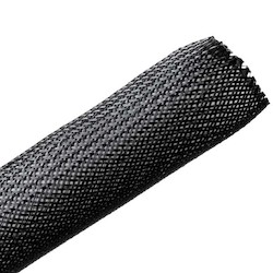 Braided Sleeving, Expandable, Fray Resistant, 1.25&quot; Dia, PET, Black, 50 ft/reel