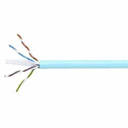 Cable, 23 AWG, 4 Pair, unshielded twisted pair communications riser cable solid bare copper Conductor high density PE, PVC blue jacket comes in box 550MHz GigaSPEED