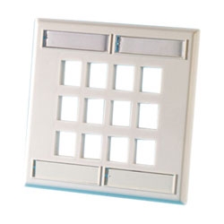 Dual gang plastic faceplate, holds eight Keystone jacks or modules, Cloud White
