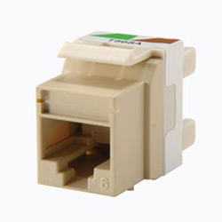 Category 6 Keystone jack, 8-position, 180 degree exit, icon compatible, T568A/B wiring, Electrical Ivory. Package of 25.