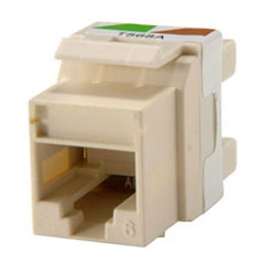 Category 6 Keystone jack, 8-position, 180 degree exit, icon compatible, T568A/B wiring, Wiremold ivory. Package of 25.