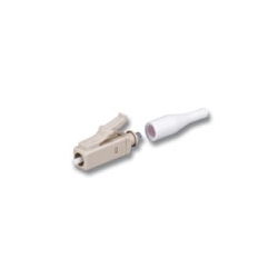 LC Duplex connector, multimode, jacketed fiber, beige boots