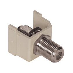 Audio Video Connector, F-Type Coupler, gold, white. Sold in carton increments only. Carton contains - 25 keystone connectors (individually bagged).