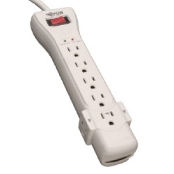 Protect It| 7-Outlet Surge Protector, 7 ft. Cord with Right-Angle Plug, 2160 Joules, Diagnostic LEDs, Light Gray Housing
